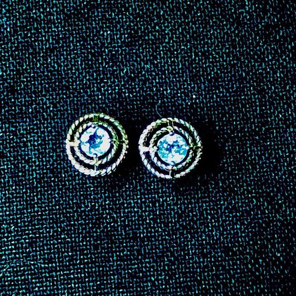 Blue Topaz Sterling Silver Halo Post Back Earrings - Picture 11 of 13